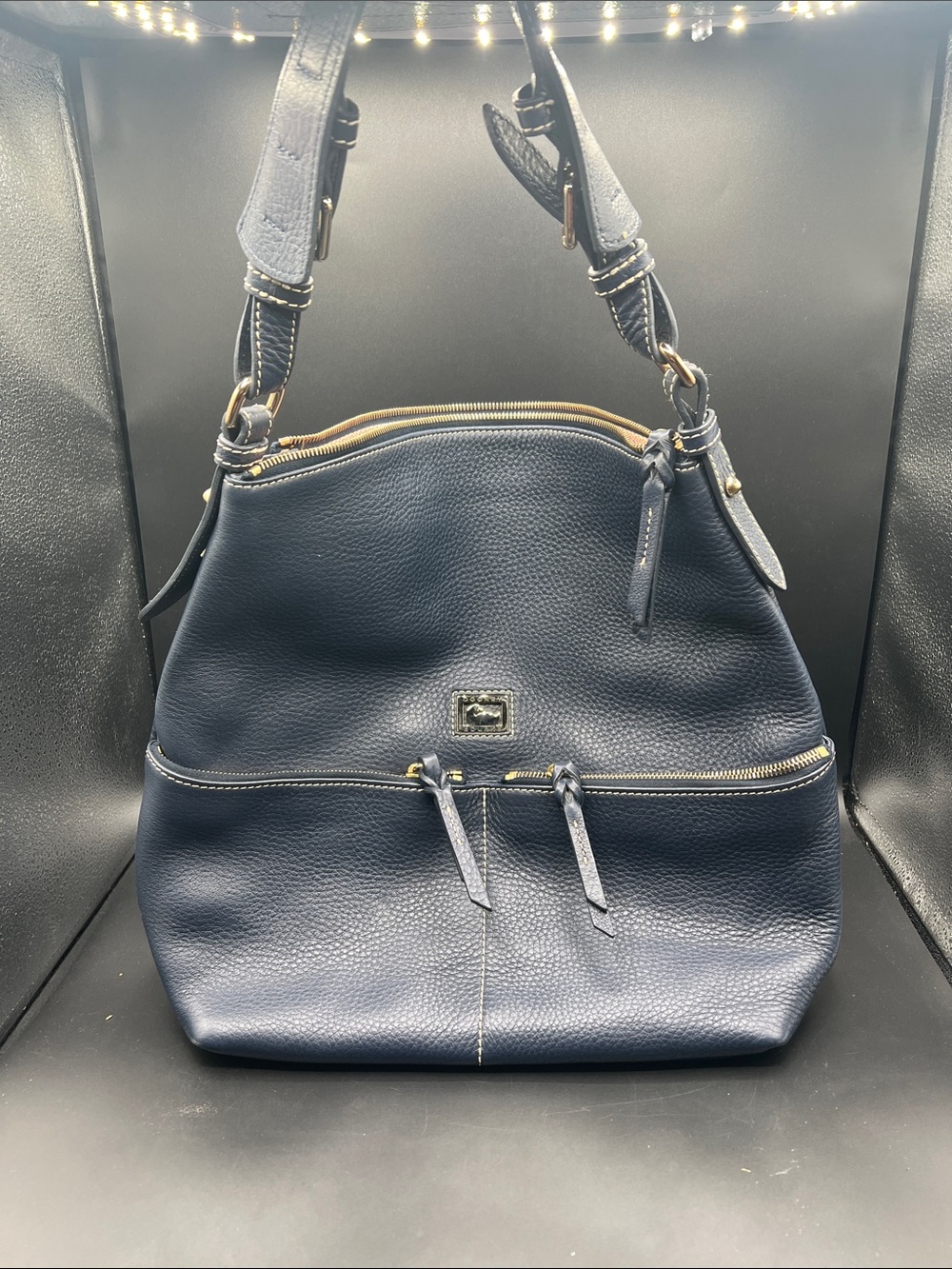 Dooney & Bourke Navy Pebbled Leather Shoulder Bag with Gold Hardware